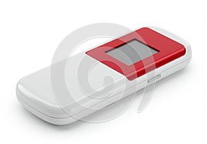 Compact white and red electronic device isolated on white background