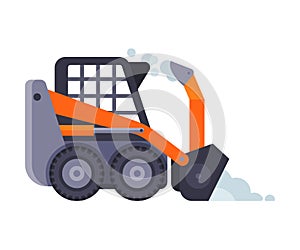 Compact Winter Snow Removal Machine, Cleaning Road Snowblower Vehicle Vector Illustration