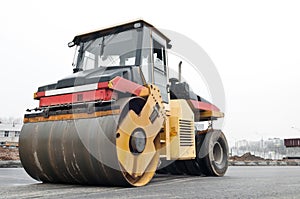 Compactor at asphalt pavement works