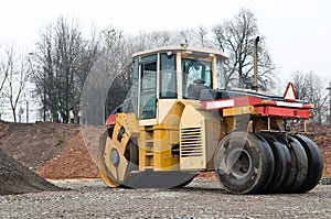 Compactor at asphalt pavement works