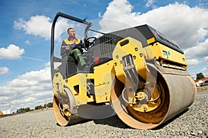 Compactor roller at road work