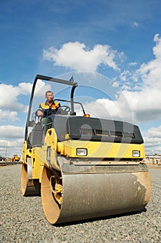 Compactor roller at road work