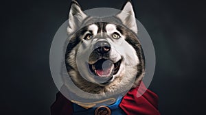 Companion in Disguise Alaskan Malamute as a Superhero. Generative AI