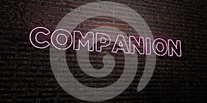 COMPANION -Realistic Neon Sign on Brick Wall background - 3D rendered royalty free stock image