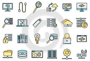 Company it administrator icons set  color line