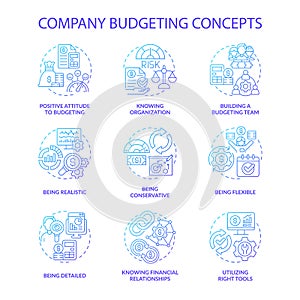 Company budgeting blue gradient concept icons set