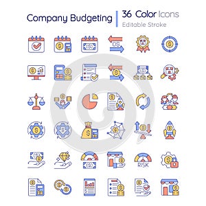 Company budgeting RGB color icons set
