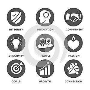 Company Core Values Solid Icons for Websites or Infographics photo