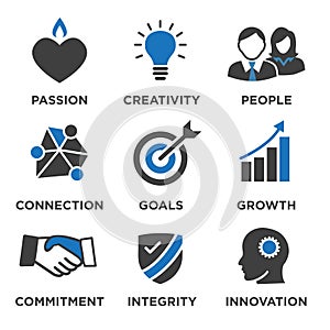 Company Core Values Solid Icons for Websites or Infographics