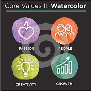 Company Core Values Solid Icons for Websites or Infographics