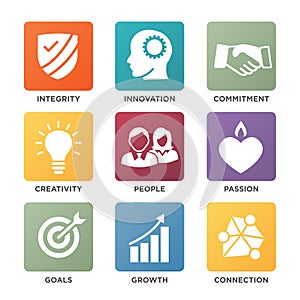 Company Core Values Square Solid Icons for Websites or Infographics