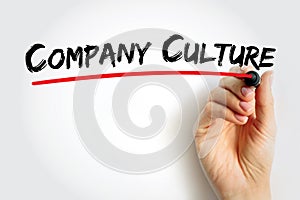Company Culture - set of shared values, goals, attitudes and practices that characterize an organization, text concept background