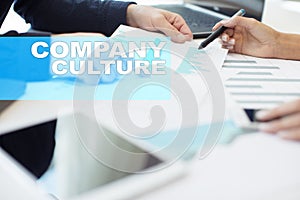 Company culture text on virtual screen. Business, technology, internet concept.