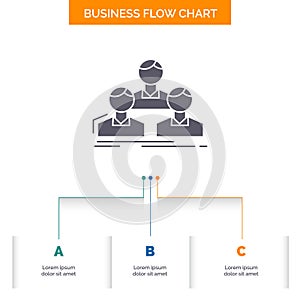 Company, employee, group, people, team Business Flow Chart Design with 3 Steps. Glyph Icon For Presentation Background Template