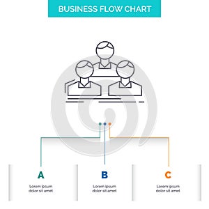 Company, employee, group, people, team Business Flow Chart Design with 3 Steps. Line Icon For Presentation Background Template