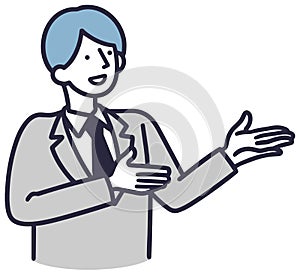 Company employee, man showing the way, simple illustration