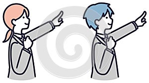 Company employee, pointing male and female, simple illustration