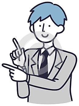 Company employee, pointing male, simple illustration