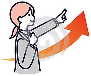 Company employee, pointing woman, simple illustration