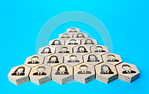 Company employees in a hierarchical pyramid. Classic form of organizational management. Personnel management. Human resources, photo