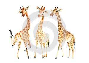 A company of funny and cute giraffes for your amazing projects. Watercolor Clipart Set isolated on white