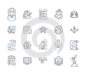 Company growth outline icons collection. Expansion, Expansionary, Expansionism, Expansionist, Profit, Booming