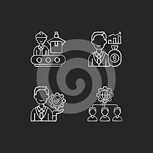 Company hierarchical structure chalk white icons set on black background