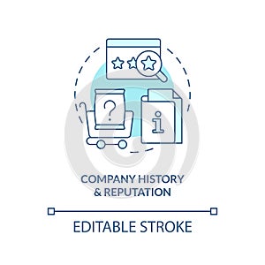 Company history, reputation turquoise concept icon