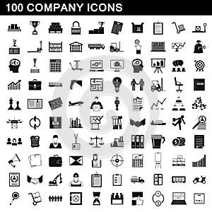 100 company icons set, simple style
