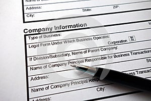 Company information heading on business credit application form