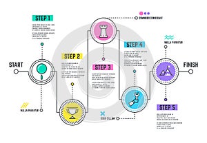 Company journey path. Infographic roadmap with steps line timeline