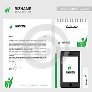 Company letter design also with calender and samrt phone app design with green theme