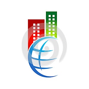 Building with globe logo design