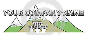 Company logo with mountains and buildings