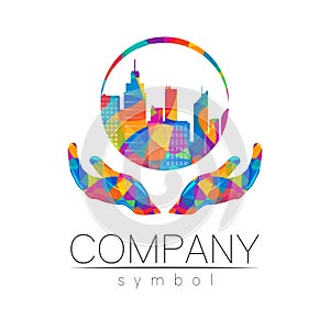 Company Logo Vector City Town Icon for Branding Real Estate Symbol Building and Apartment Rent Concept Sign with human