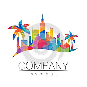 Company Logo Vector City Town Icon for Branding Real Estate Symbol Building and Apartment Rent Concept Sign with palm