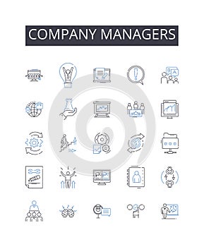 Company managers line icons collection. Business executives, Corporate leaders, Management team, Organization bosses