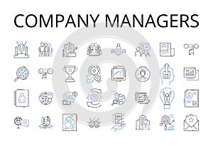 Company managers line icons collection. Business executives, Corporate leaders, Management team, Organization bosses