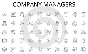 Company managers line icons collection. Impression, Click-through, Conversion, CPM, CPC, Retargeting, Display vector and