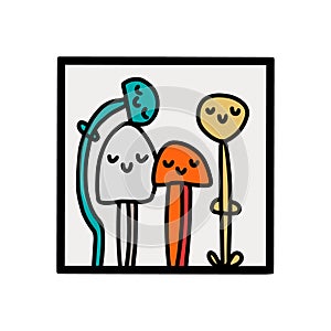 Company of mushrooms logo icon in cartoon doodle style cheerful plants