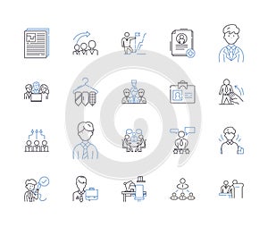 Company office outline icons collection. Office, Company, Business, Building, Space, Room, Suite vector and illustration