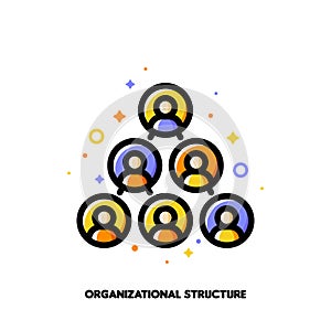Company organizational structure icon for corporate management or business hierarchy concept. Flat filled outline style