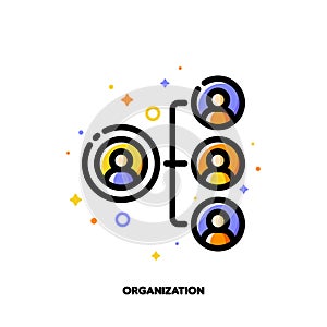 Company organizational structure icon for human resources management or business hierarchy concept. Flat filled outline style