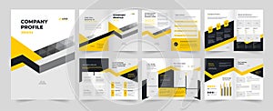 Company profile, Company Profile yellow color shape template design.