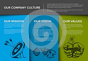 Company profile template with mission, vision and values