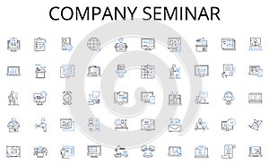 Company seminar line icons collection. Collaboration, Synergy, Partnership, Unity, Synchronicity, Harmonization photo