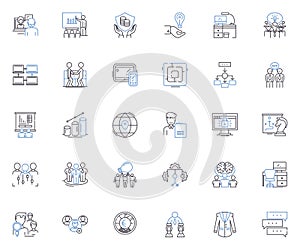 Company summit line icons collection. Conference, Meeting, Assembly, Gathering, Symposium, Conclave, Caucus vector and photo