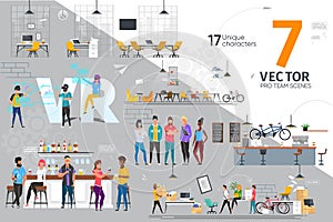 IT Company Team Work, Leisure Vector Scenes Set