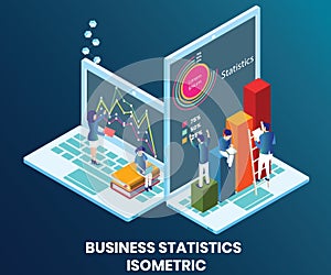 Company working on Business Statistics Isometric Artwork Concept