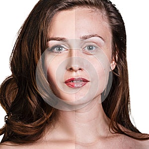 Comparative portrait of beautiful woman face